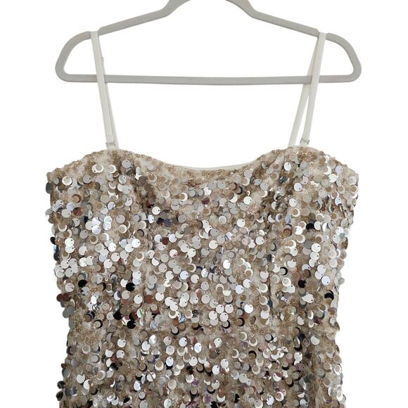 Dress The Population Viviana Silver Sequin Strapless Sheath Cocktail Dress Sz XL - Picture 7 of 14